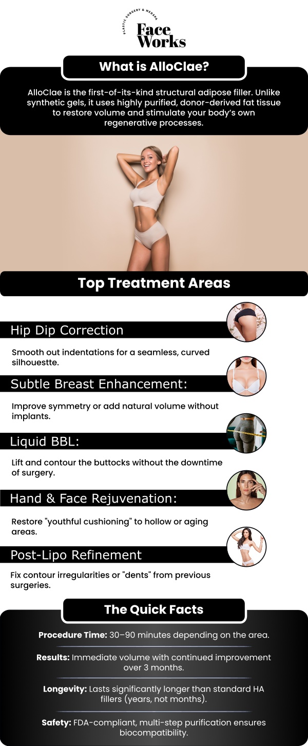 At Face Works Plastic Surgery, Alloclae treatments are designed to address a variety of aesthetic concerns, offering patients a non-invasive solution for facial rejuvenation and skin enhancement. We offer advanced techniques to ensure that each treatment is personalized to meet your unique needs. For more information, contact us or request an appointment online. We are conveniently located at 501 W Golf Rd A, Schaumburg, IL 60195.