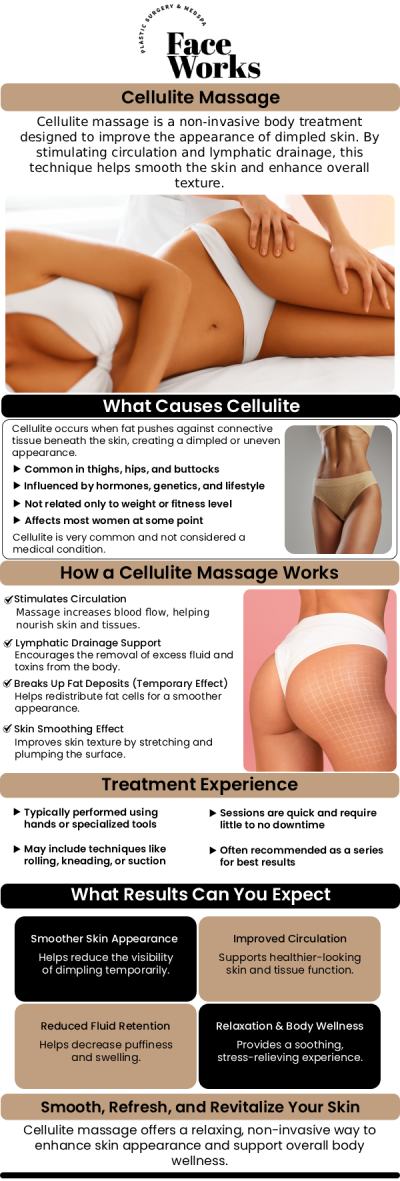Common questions asked by patients: What is cellulite massage therapy, and how does it work to reduce the appearance of cellulite? What is the role of lymphatic drainage in the effectiveness of cellulite massage? How can massage therapy help to improve circulation and break up fat deposits? How long does it take to see results from cellulite massage? For more information, contact us or request an appointment online. We serve patients from Schaumburg IL, Hoffman Estates IL, Rolling Meadows IL, Hanover Park IL, Streamwood IL, Elk Grove Village IL, and surrounding areas.