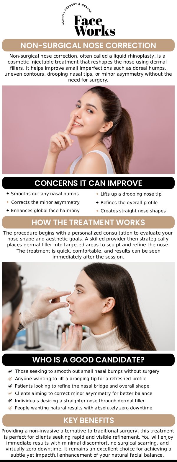 Common questions asked by clients: What is a non-surgical liquid nose job? How is it different from a surgical rhinoplasty? How long does the procedure take? What kind of changes can I expect? For more information, contact us or request an appointment online. We serve patients from Schaumburg IL, Hoffman Estates IL, Rolling Meadows IL, Hanover Park IL, Streamwood IL, Elk Grove Village IL, and surrounding areas.