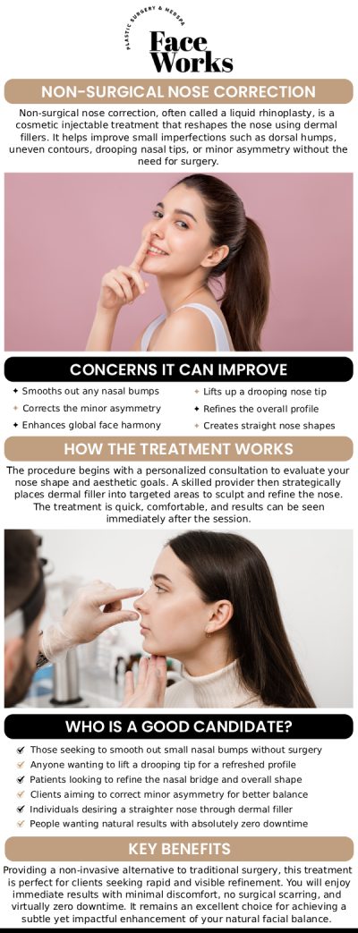 Common questions asked by clients: What is a non-surgical liquid nose job? How is it different from a surgical rhinoplasty? How long does the procedure take? What kind of changes can I expect? For more information, contact us or request an appointment online. We serve patients from Schaumburg IL, Hoffman Estates IL, Rolling Meadows IL, Hanover Park IL, Streamwood IL, Elk Grove Village IL, and surrounding areas.