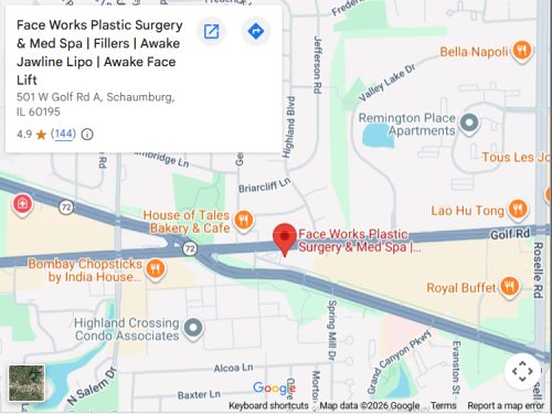 Get Directions to Face Works Plastic Surgery, Plastic Surgeon in Schaumburg, IL Get Directions to Face Works Plastic Surgery, Plastic Surgeon in Schaumburg, IL
