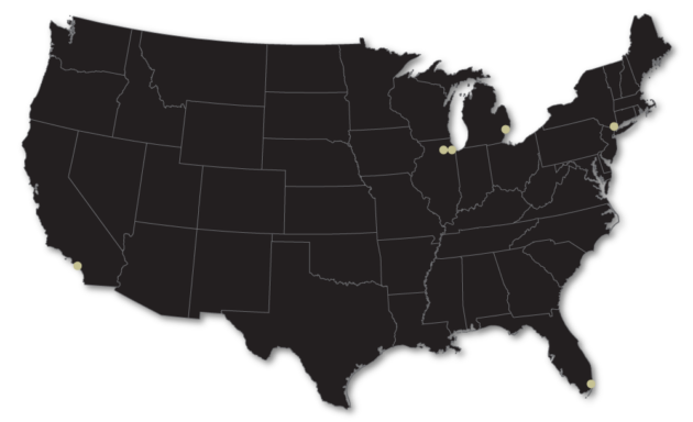 A map of the united states with a black background